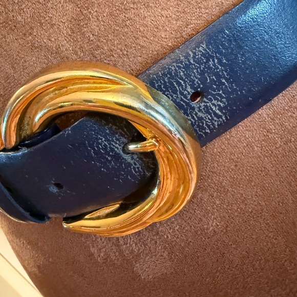 Jacqueline Ferrar Navy Belt with Gold Circle Buckle - Picture 2 of 5